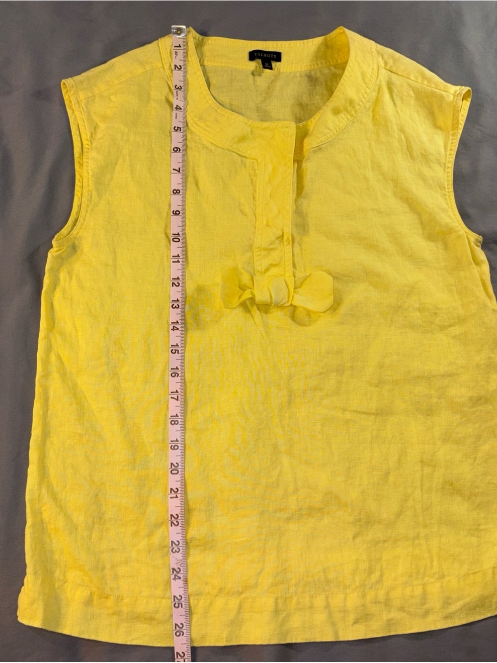 Talbots Linen Yellow Bow Tank Top Sz 10 Sleeveless Blouse Summer Lightweight - Picture 5 of 8